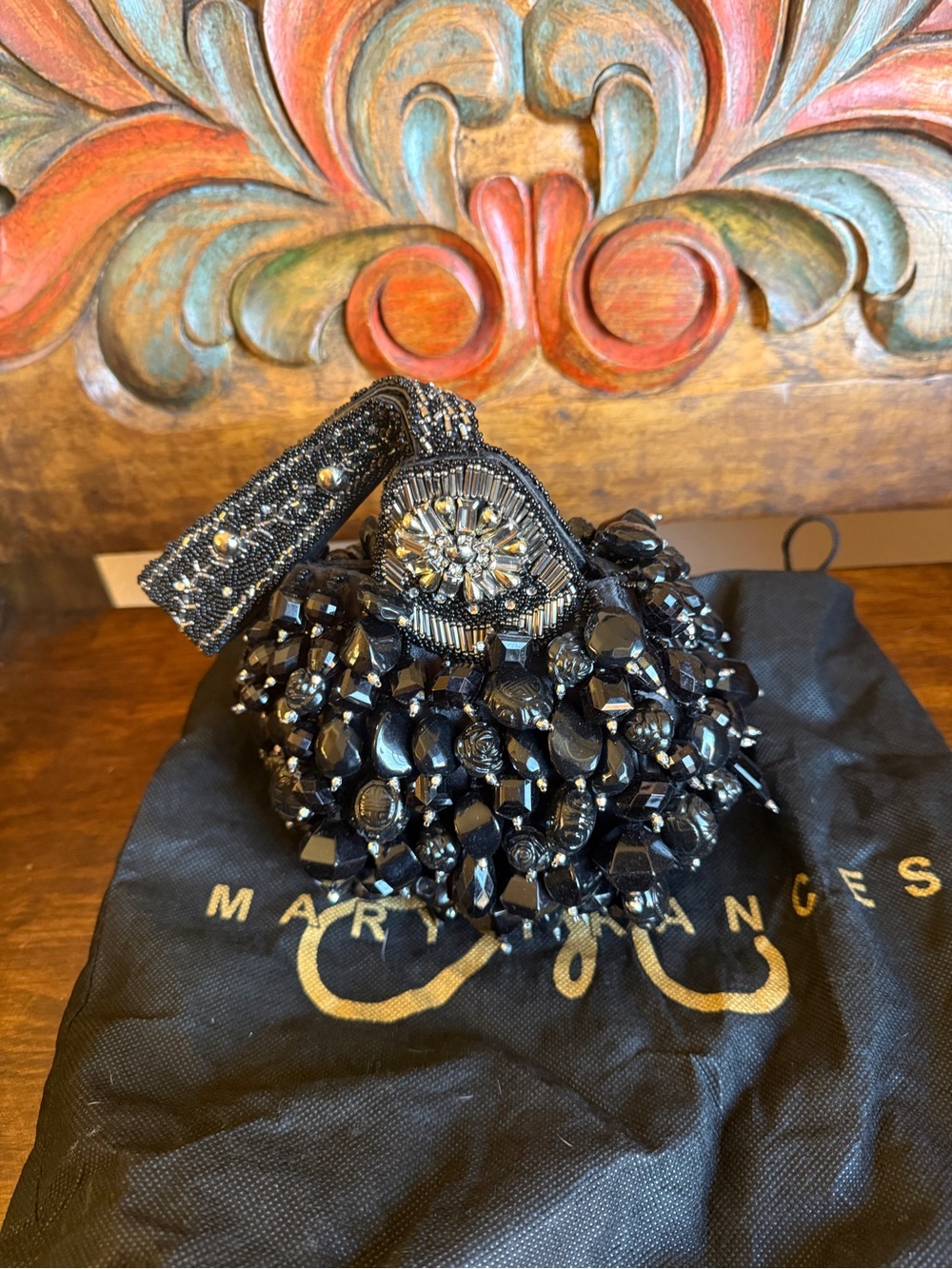 Mary Frances Black Beaded Evening Wristlet with Jeweled Accent - Picture 2 of 4